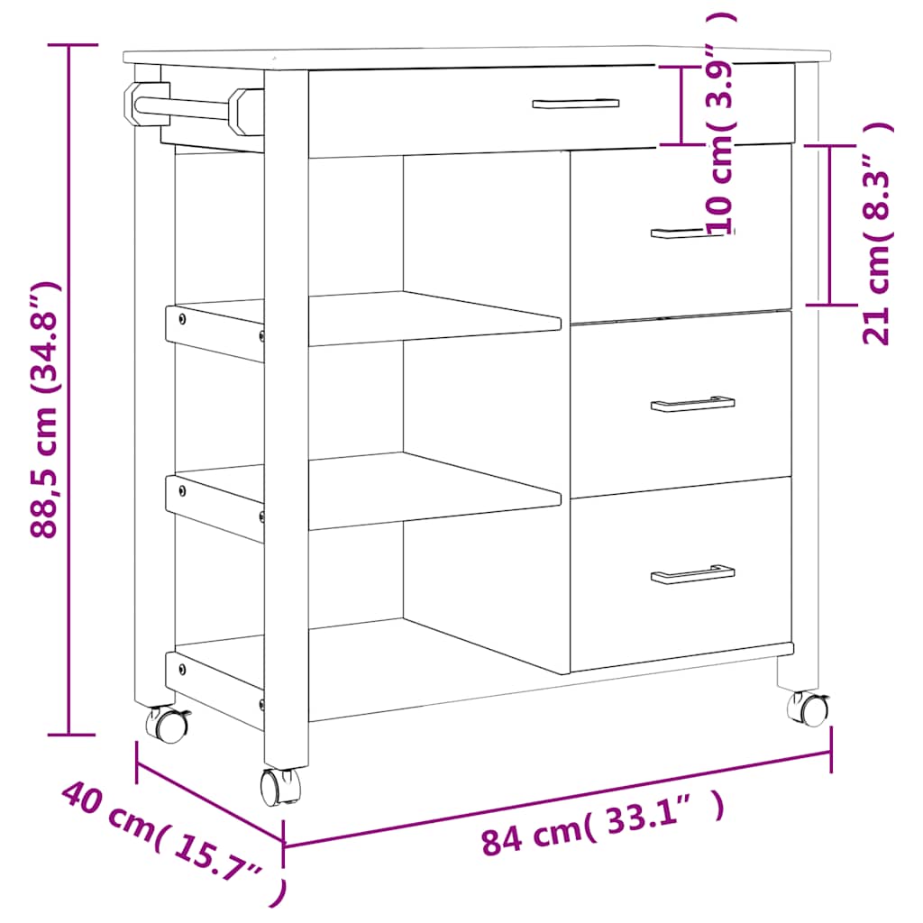 Keukentrolley MONZA 84x40x88,5 cm massief grenenhout is nu te koop bij PeponiXL, paradijselijk wonen!