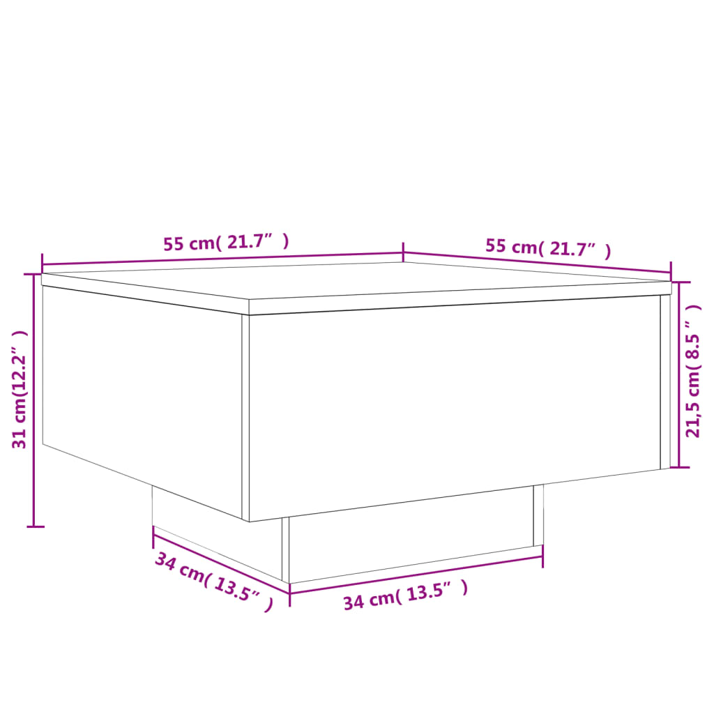 Salontafel 55x55x31 cm bewerkt hout grijs sonoma eikenkleurig is nu te koop bij PeponiXL, paradijselijk wonen!
