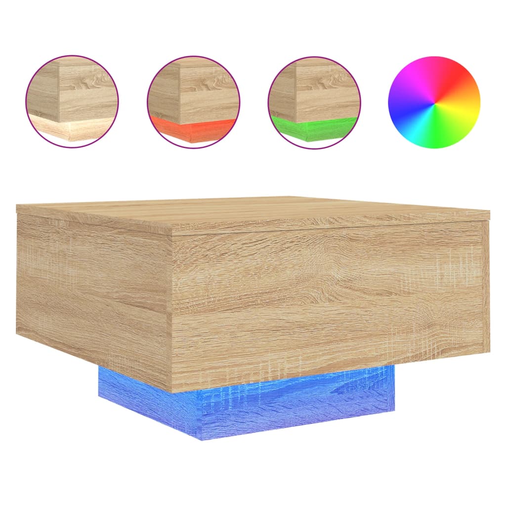 Salontafel met LED-verlichting 55x55x31 cm sonoma eikenkleurig is nu te koop bij PeponiXL, paradijselijk wonen!