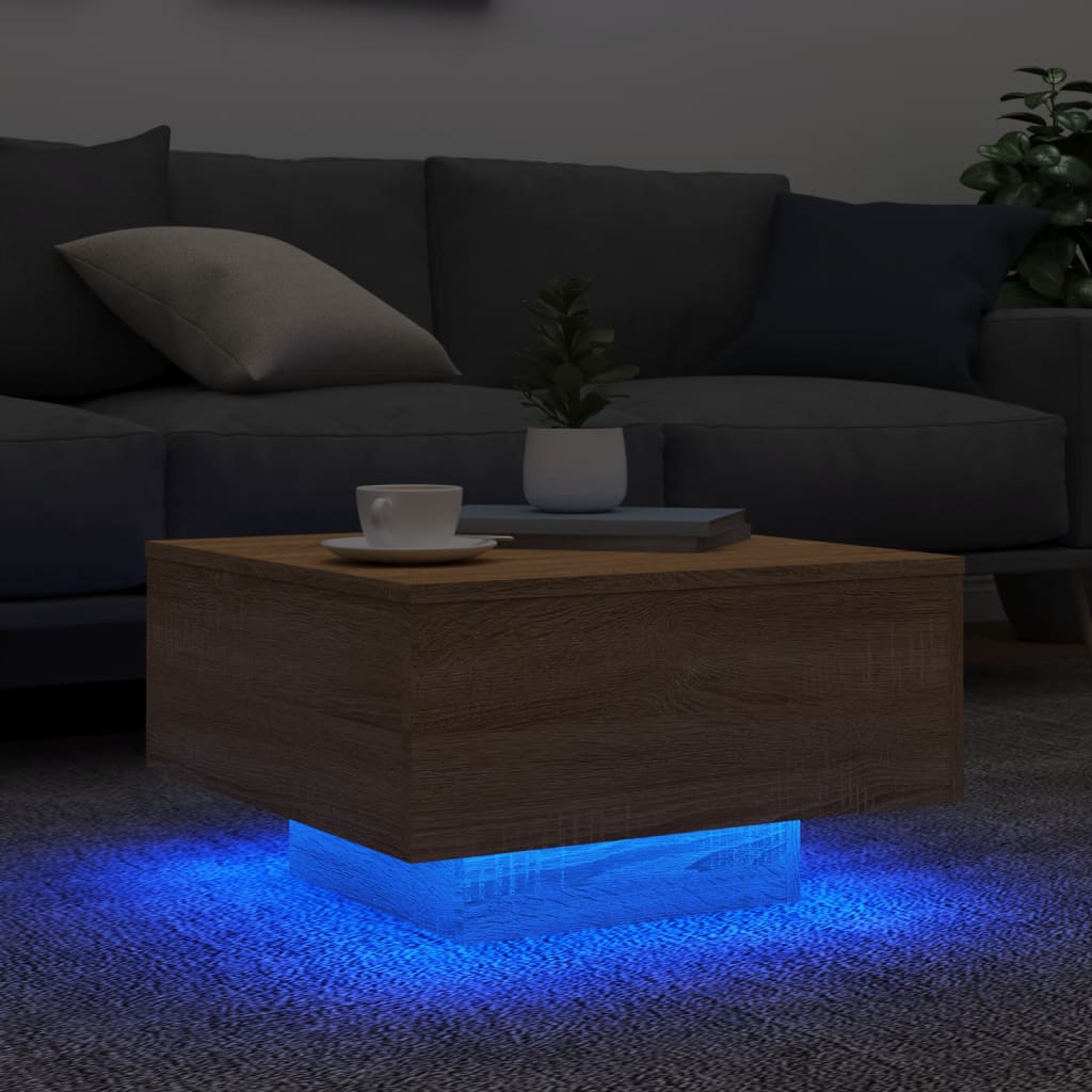 Salontafel met LED-verlichting 55x55x31 cm sonoma eikenkleurig is nu te koop bij PeponiXL, paradijselijk wonen!