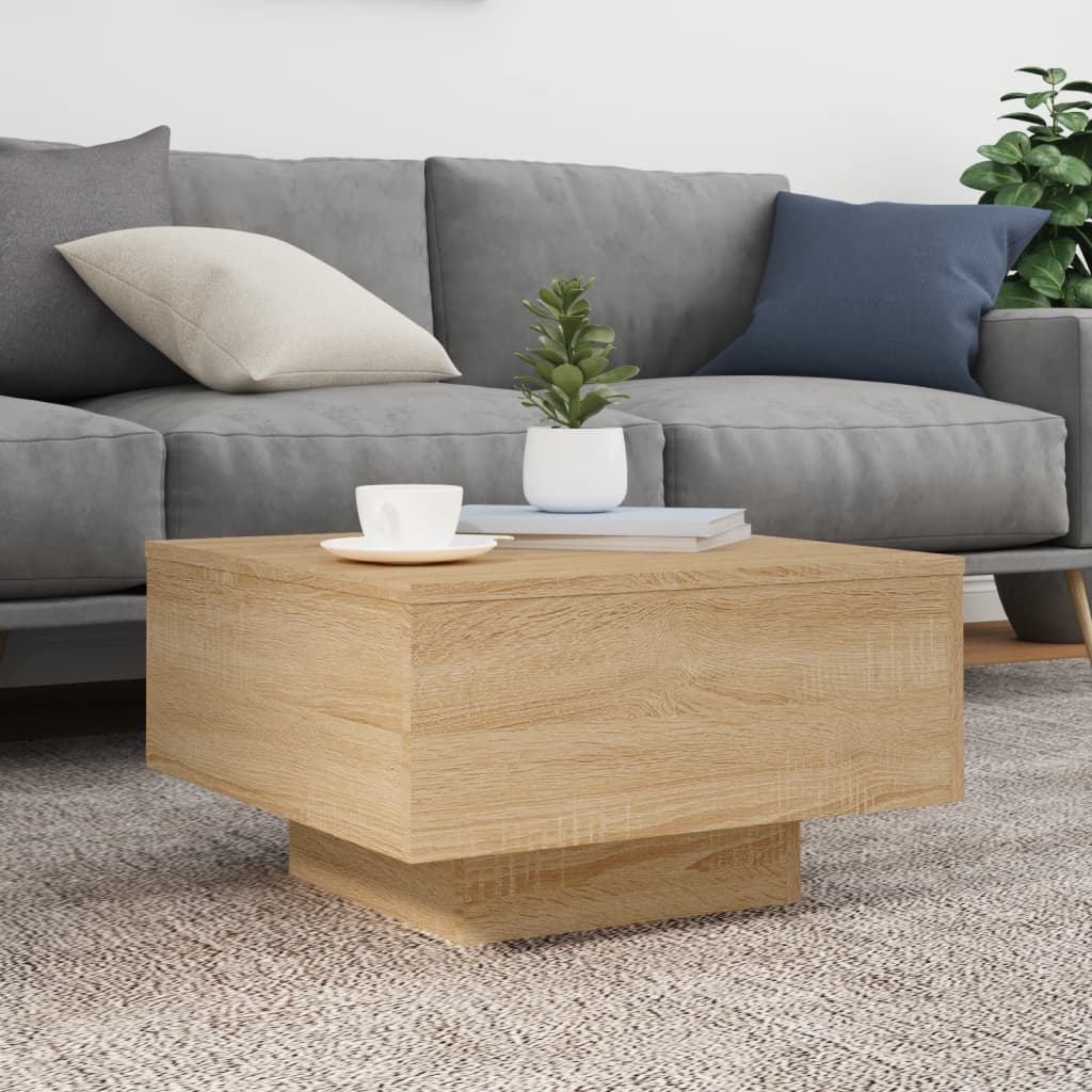 Salontafel met LED-verlichting 55x55x31 cm sonoma eikenkleurig is nu te koop bij PeponiXL, paradijselijk wonen!