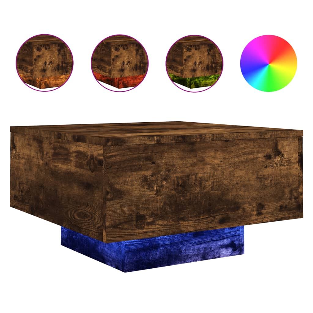 Salontafel met LED-verlichting 55x55x31 cm gerookt eikenkleurig is nu te koop bij PeponiXL, paradijselijk wonen!