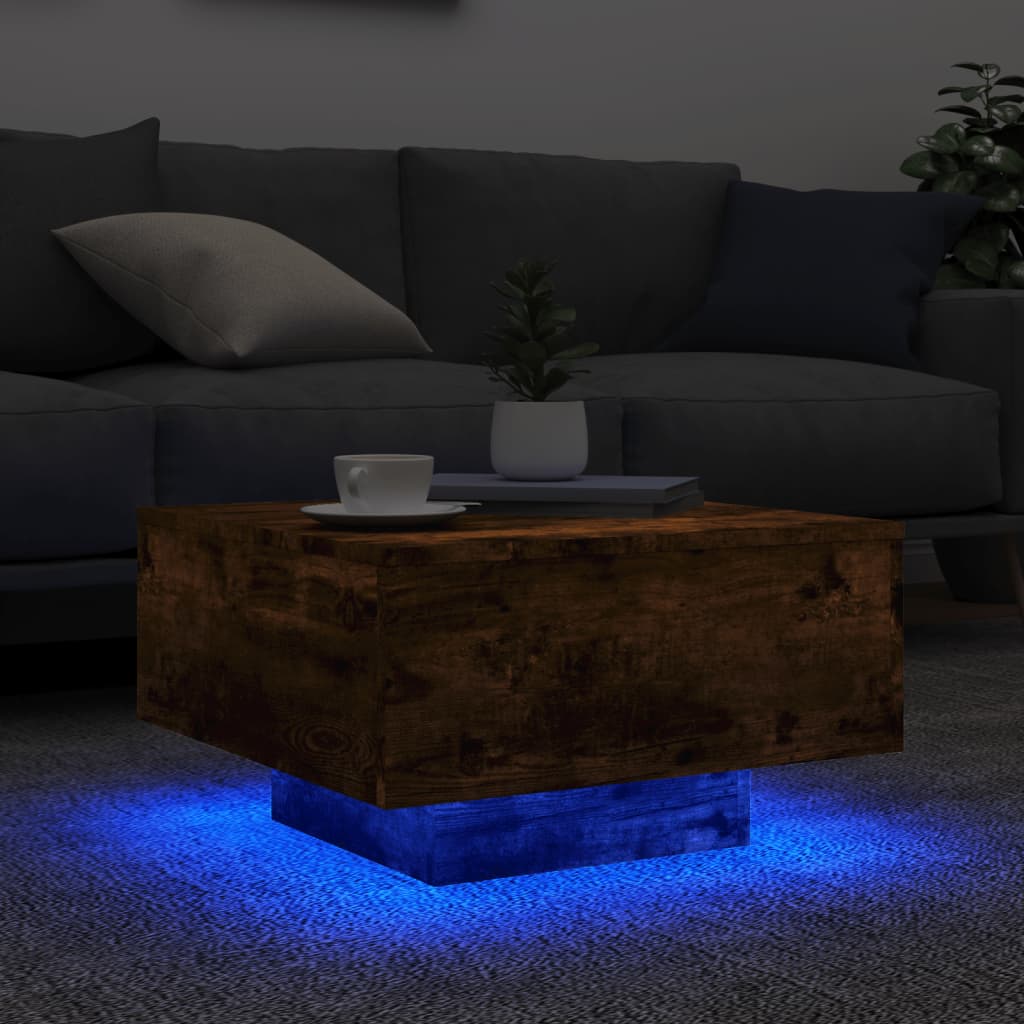 Salontafel met LED-verlichting 55x55x31 cm gerookt eikenkleurig is nu te koop bij PeponiXL, paradijselijk wonen!