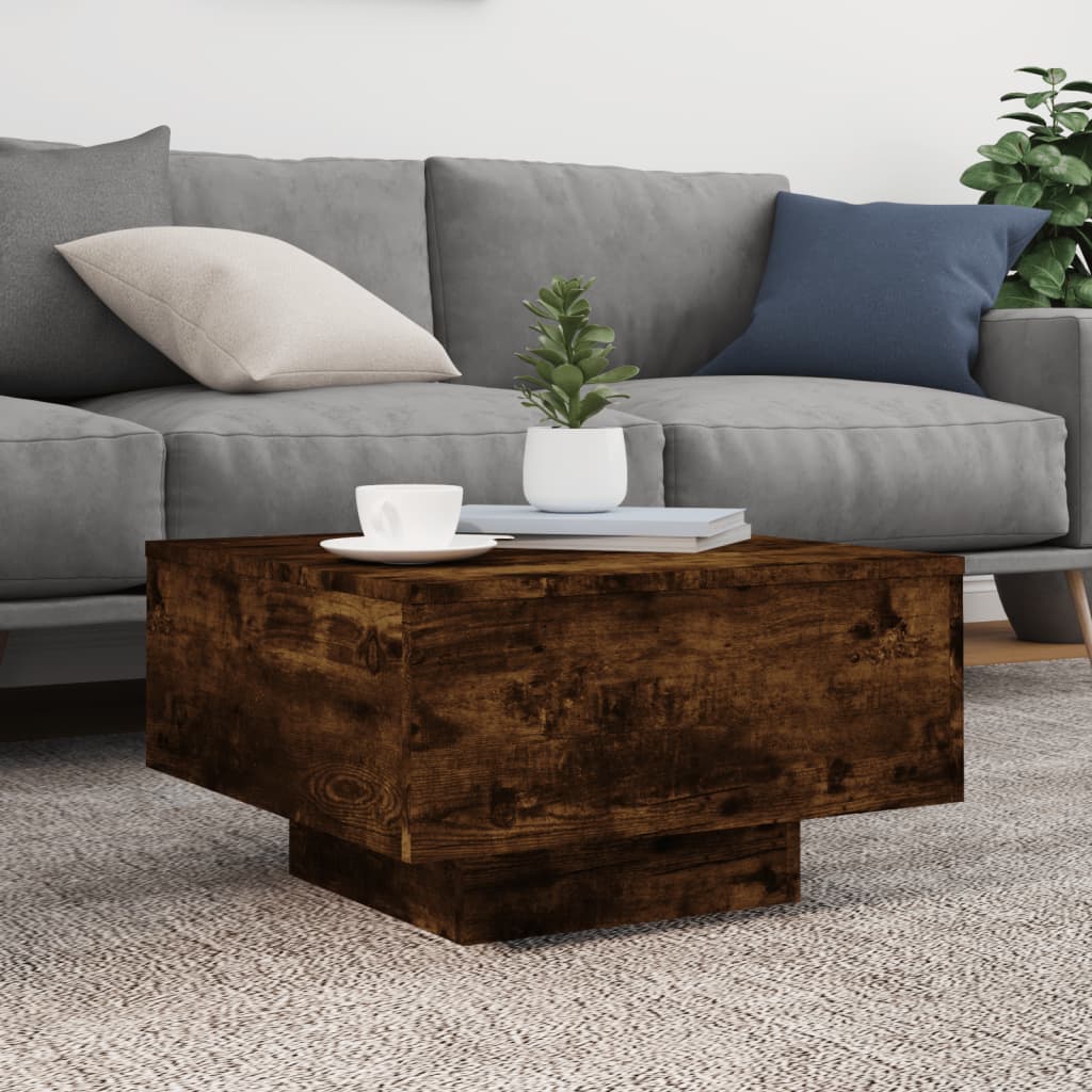 Salontafel met LED-verlichting 55x55x31 cm gerookt eikenkleurig is nu te koop bij PeponiXL, paradijselijk wonen!