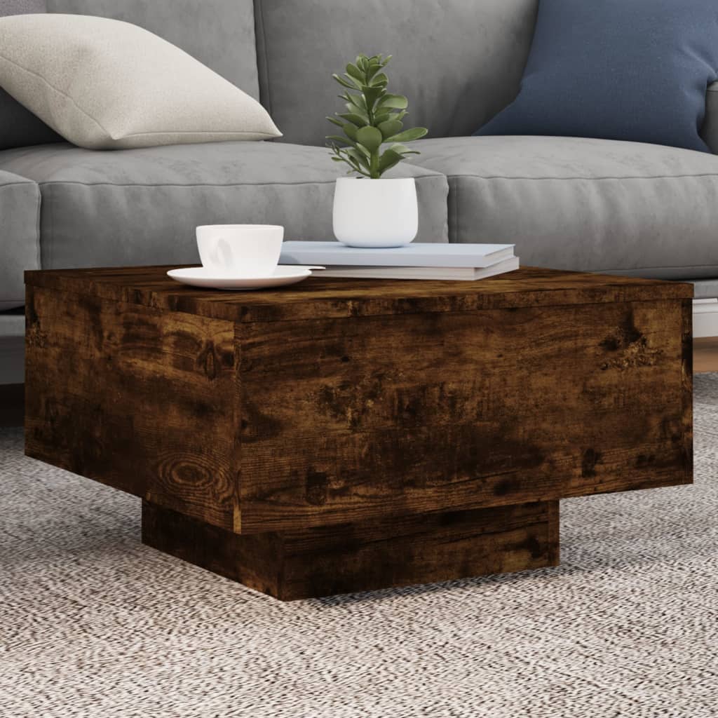 Salontafel met LED-verlichting 55x55x31 cm gerookt eikenkleurig is nu te koop bij PeponiXL, paradijselijk wonen!