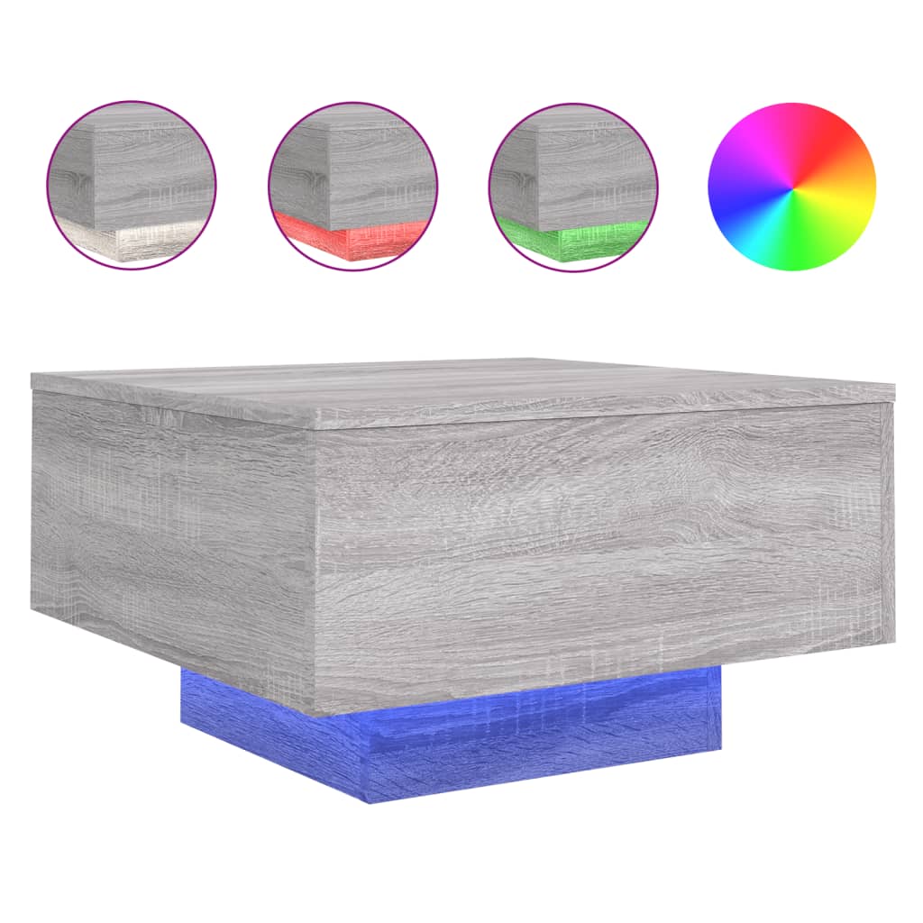 Salontafel met LED-verlichting 55x55x31 cm grijs sonoma eiken is nu te koop bij PeponiXL, paradijselijk wonen!