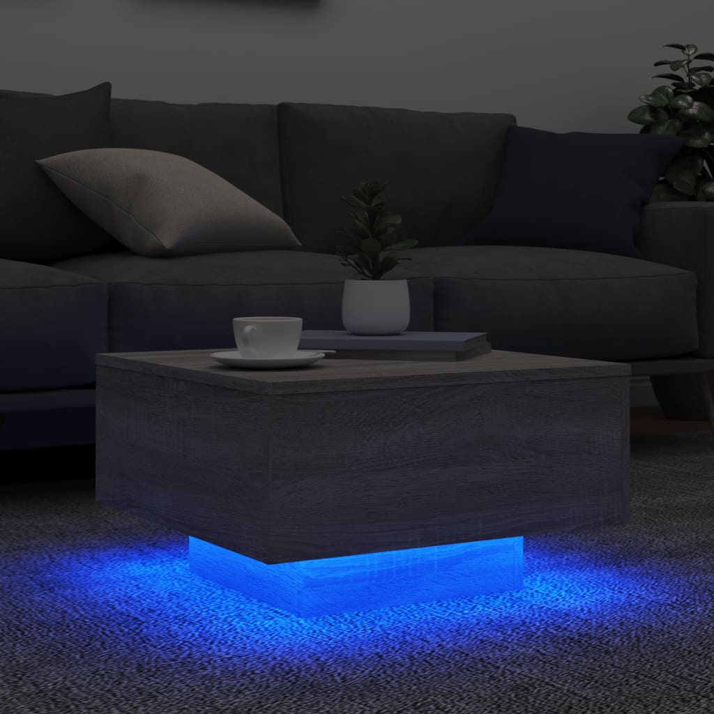 Salontafel met LED-verlichting 55x55x31 cm grijs sonoma eiken is nu te koop bij PeponiXL, paradijselijk wonen!