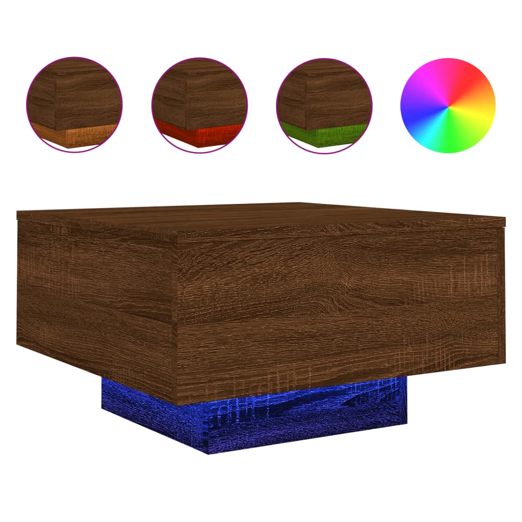 Salontafel met LED-verlichting 55x55x31 cm bruin eikenkleur is nu te koop bij PeponiXL, paradijselijk wonen!