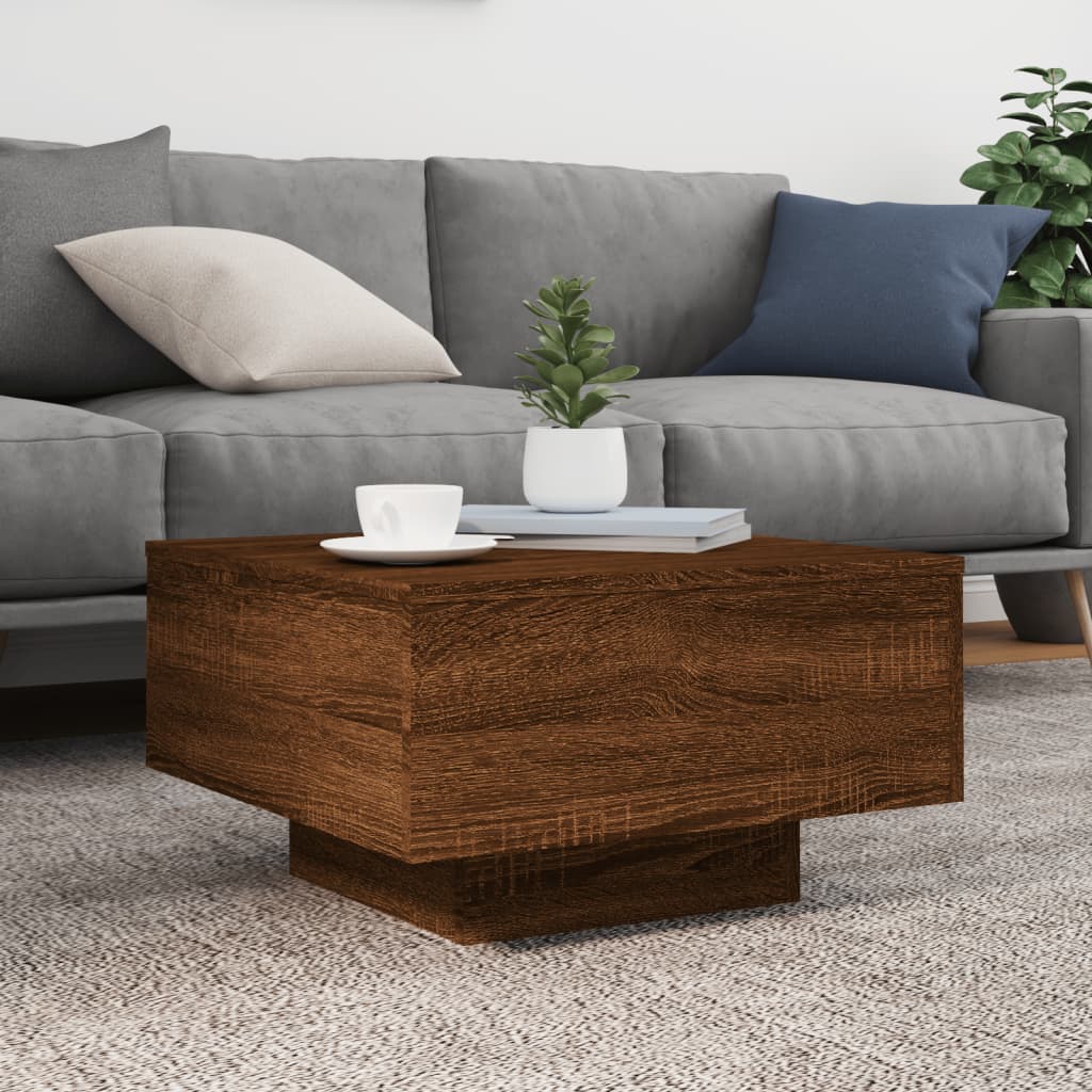 Salontafel met LED-verlichting 55x55x31 cm bruin eikenkleur is nu te koop bij PeponiXL, paradijselijk wonen!