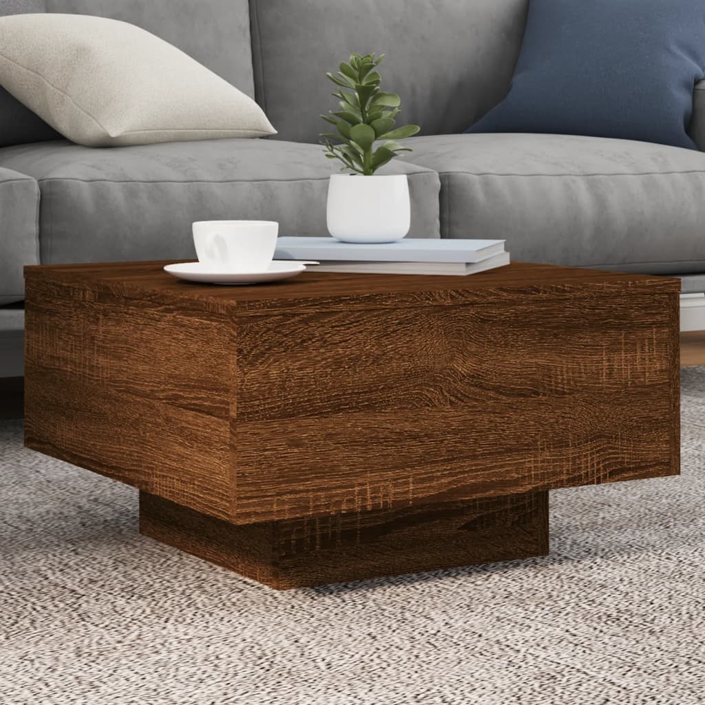 Salontafel met LED-verlichting 55x55x31 cm bruin eikenkleur is nu te koop bij PeponiXL, paradijselijk wonen!