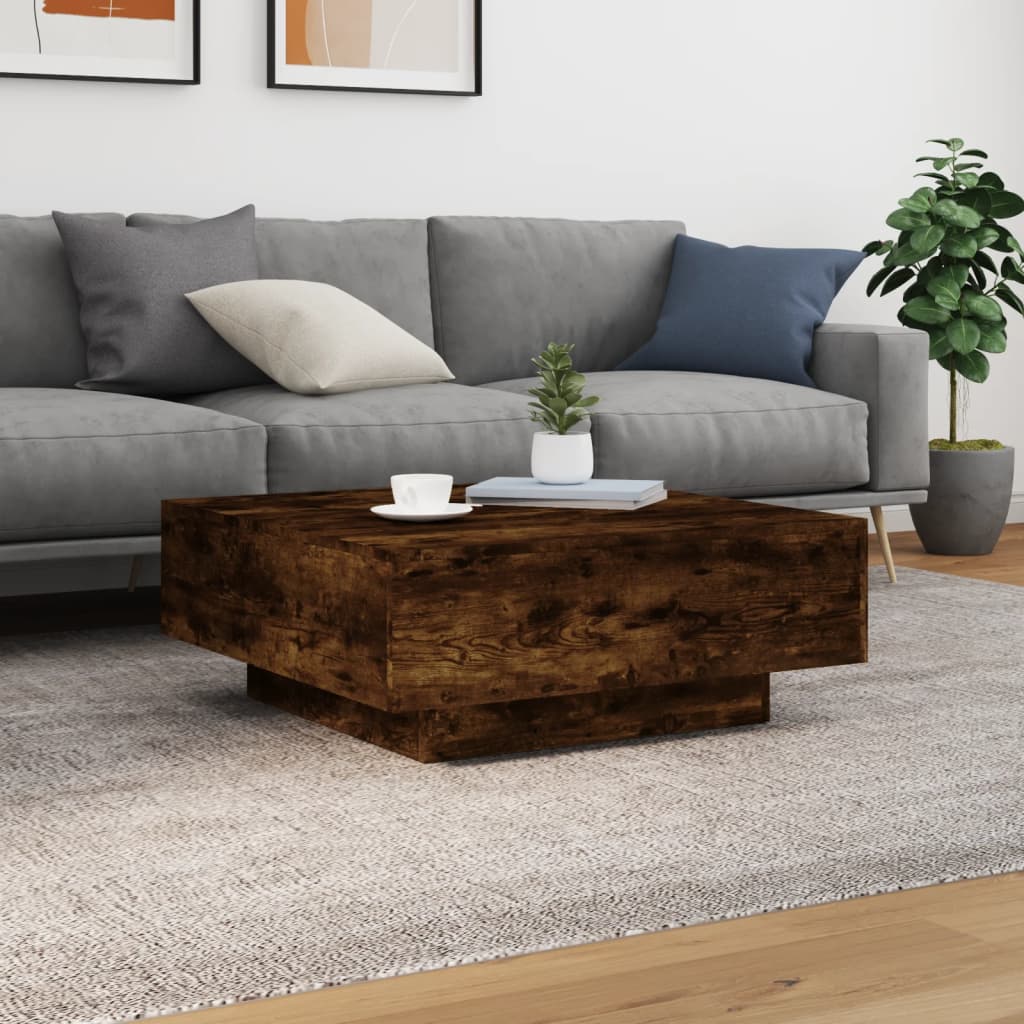 Salontafel 80x80x31 cm bewerkt hout gerookt eikenkleurig is nu te koop bij PeponiXL, paradijselijk wonen!