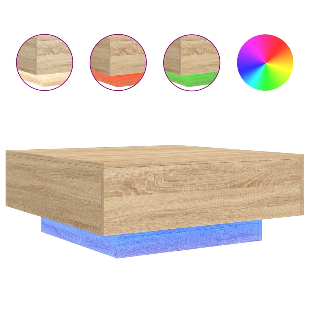 Salontafel met LED-verlichting 80x80x31 cm sonoma eikenkleurig is nu te koop bij PeponiXL, paradijselijk wonen!