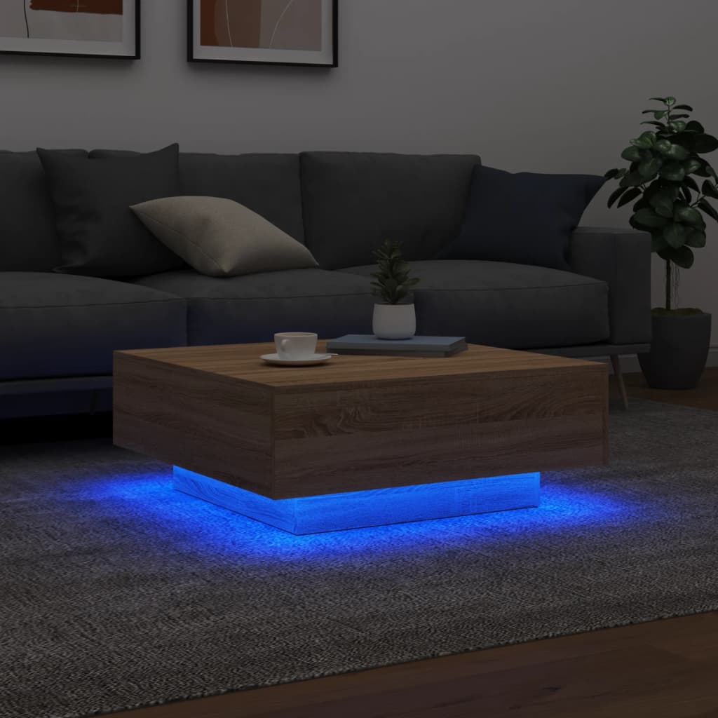Salontafel met LED-verlichting 80x80x31 cm sonoma eikenkleurig is nu te koop bij PeponiXL, paradijselijk wonen!