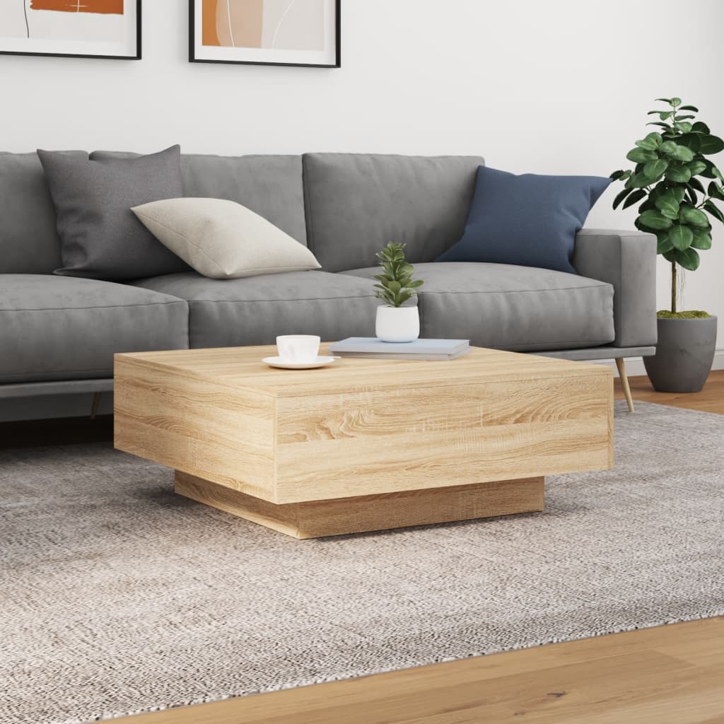 Salontafel met LED-verlichting 80x80x31 cm sonoma eikenkleurig is nu te koop bij PeponiXL, paradijselijk wonen!