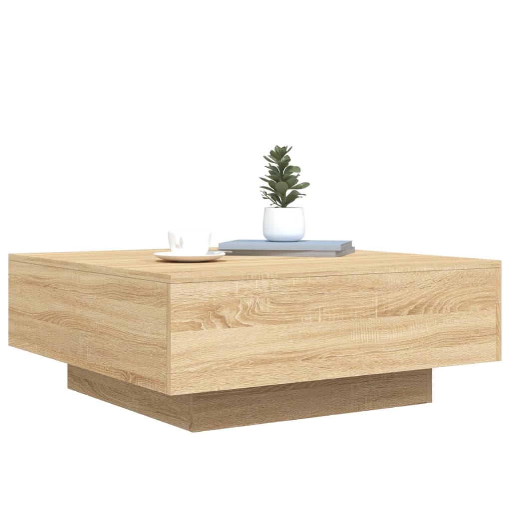 Salontafel met LED-verlichting 80x80x31 cm sonoma eikenkleurig is nu te koop bij PeponiXL, paradijselijk wonen!