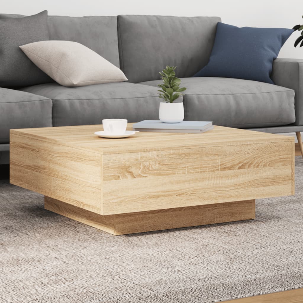 Salontafel met LED-verlichting 80x80x31 cm sonoma eikenkleurig is nu te koop bij PeponiXL, paradijselijk wonen!