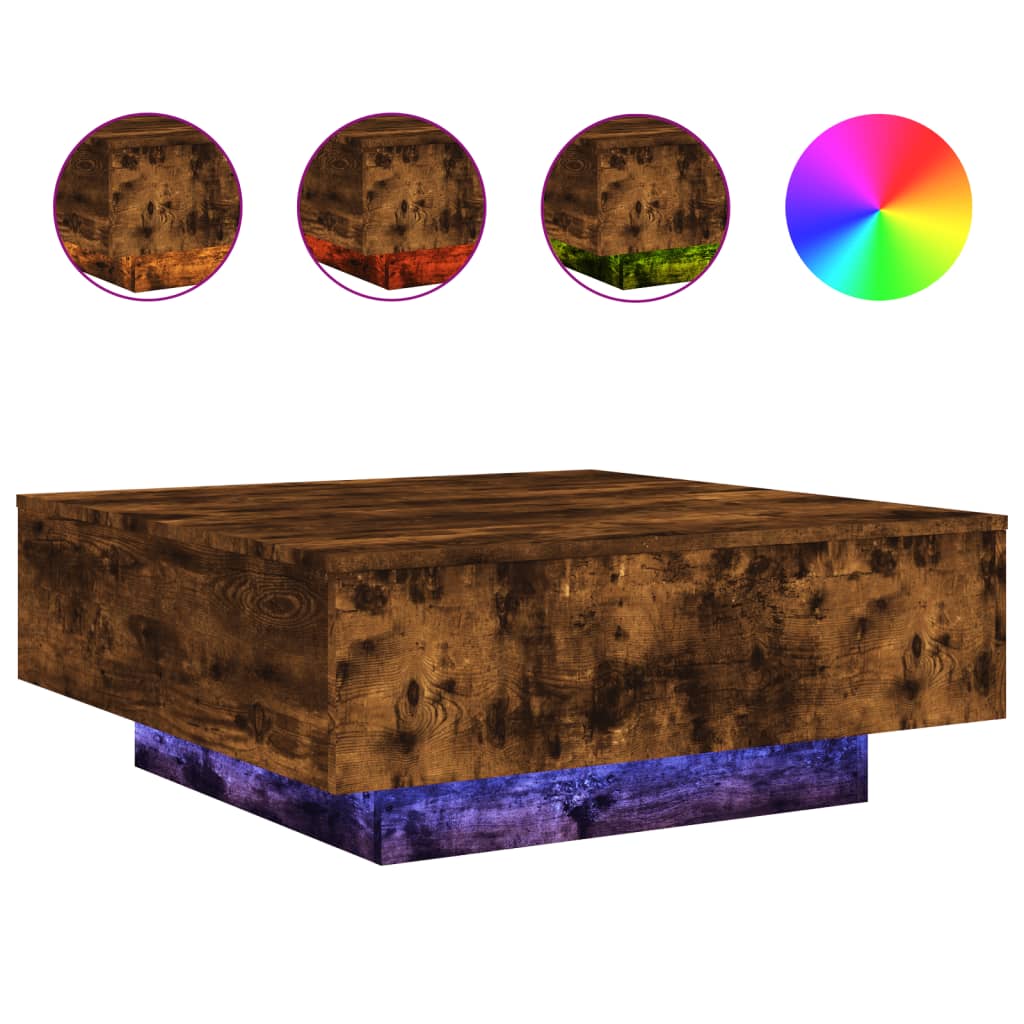 Salontafel met LED-verlichting 80x80x31 cm gerookt eikenkleurig is nu te koop bij PeponiXL, paradijselijk wonen!