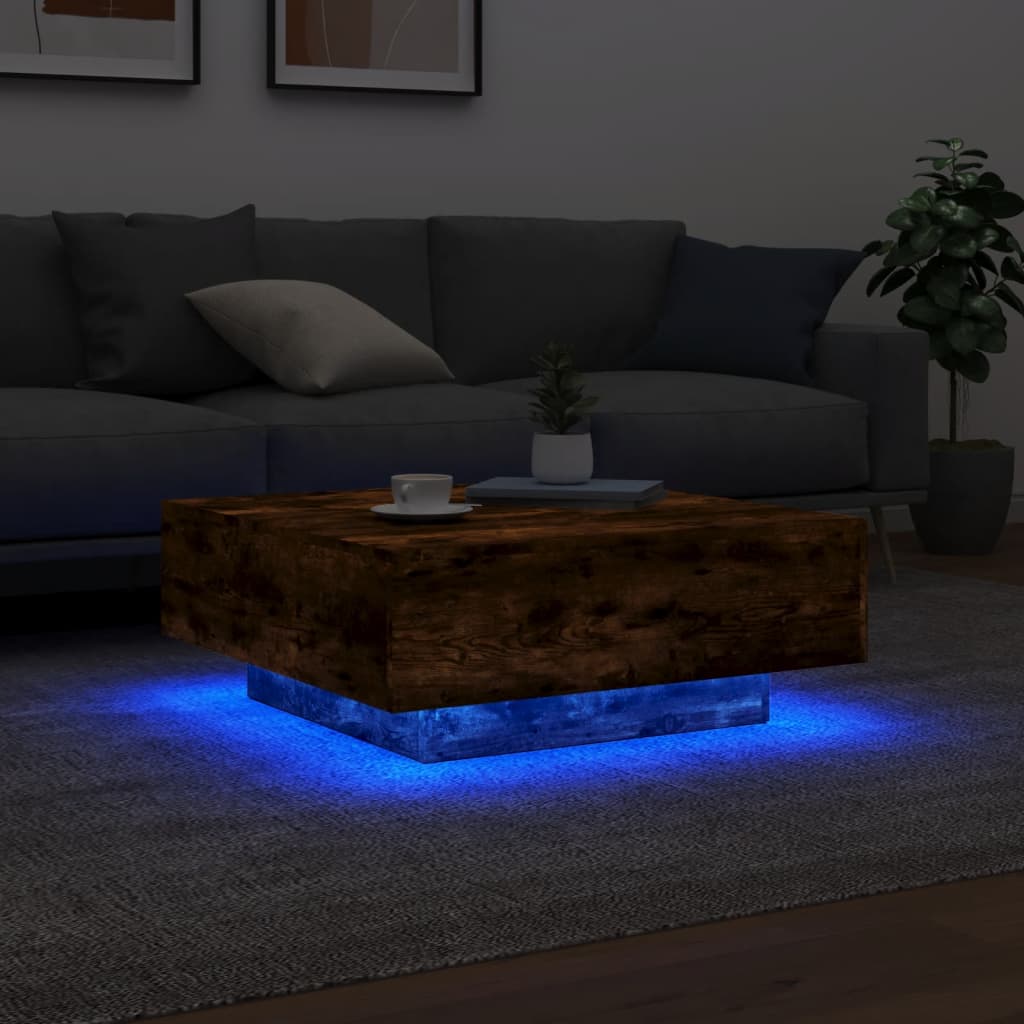 Salontafel met LED-verlichting 80x80x31 cm gerookt eikenkleurig is nu te koop bij PeponiXL, paradijselijk wonen!