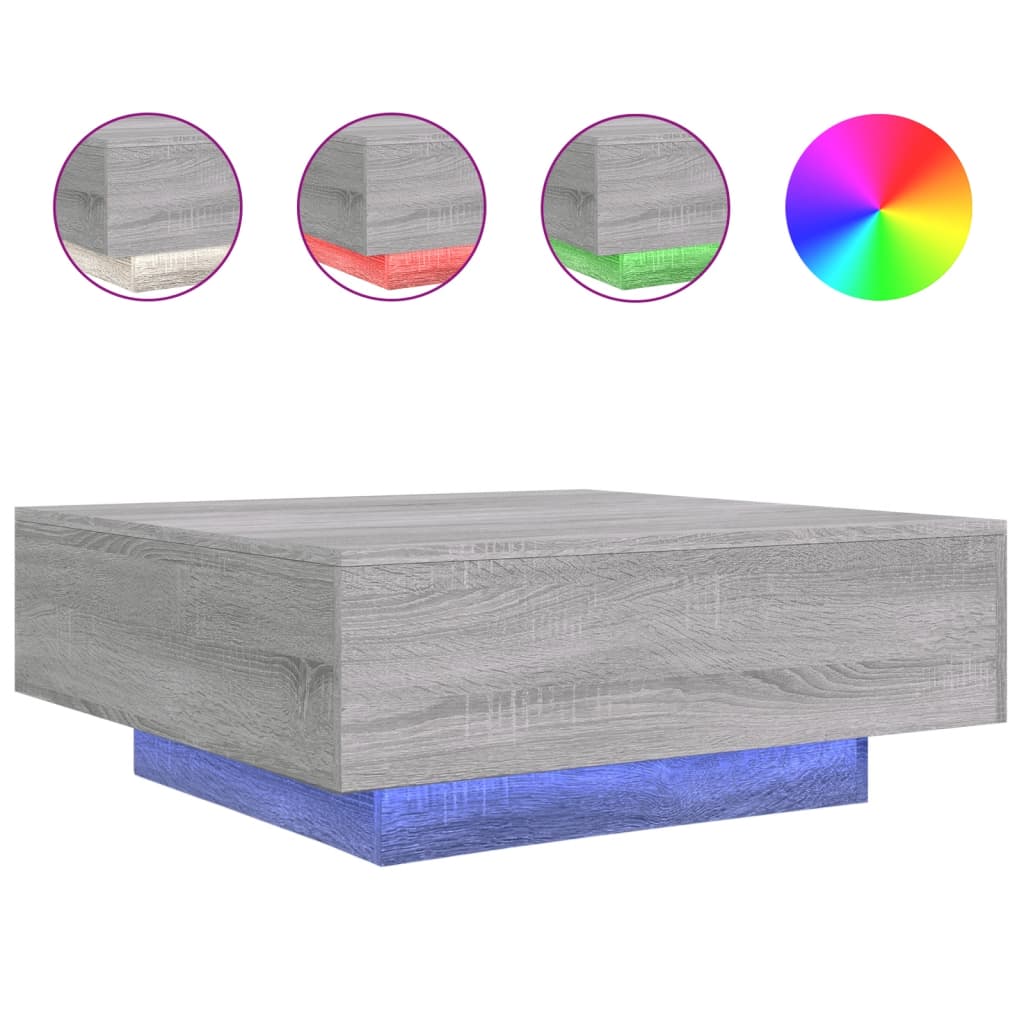 Salontafel met LED-verlichting 80x80x31 cm grijs sonoma eiken is nu te koop bij PeponiXL, paradijselijk wonen!