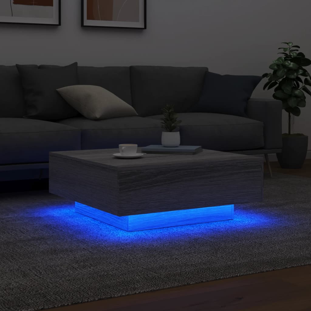 Salontafel met LED-verlichting 80x80x31 cm grijs sonoma eiken is nu te koop bij PeponiXL, paradijselijk wonen!