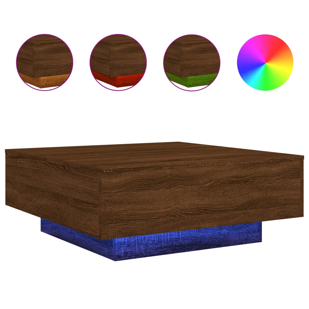 Salontafel met LED-verlichting 80x80x31 cm bruin eikenkleur is nu te koop bij PeponiXL, paradijselijk wonen!