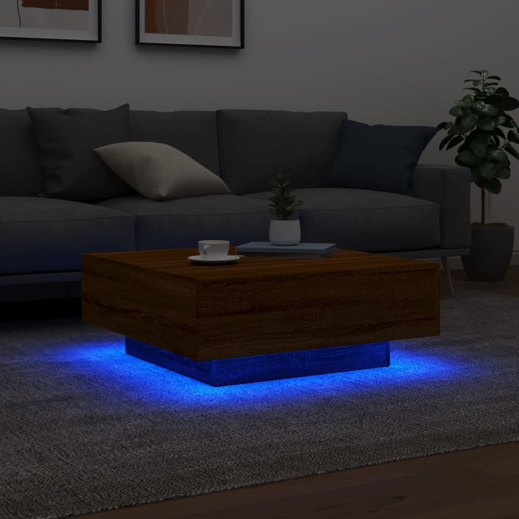 Salontafel met LED-verlichting 80x80x31 cm bruin eikenkleur is nu te koop bij PeponiXL, paradijselijk wonen!