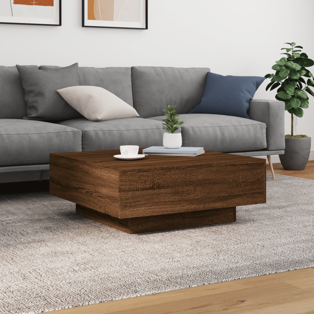 Salontafel met LED-verlichting 80x80x31 cm bruin eikenkleur is nu te koop bij PeponiXL, paradijselijk wonen!