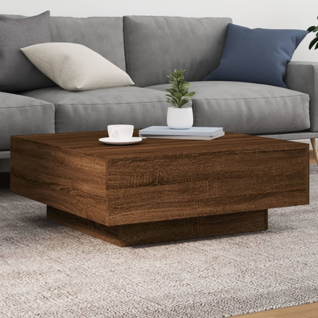 Salontafel met LED-verlichting 80x80x31 cm bruin eikenkleur is nu te koop bij PeponiXL, paradijselijk wonen!