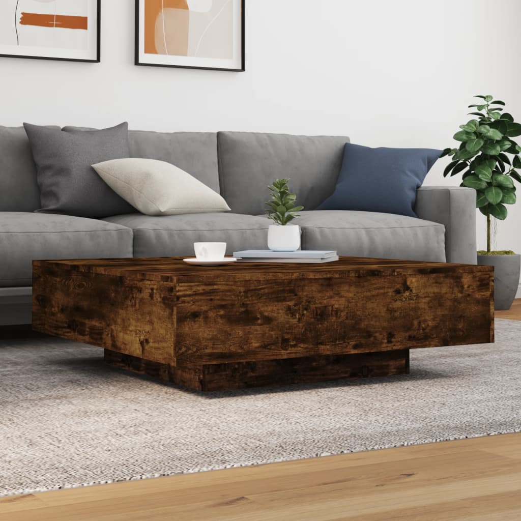 Salontafel 100x100x31 cm bewerkt hout gerookt eikenkleurig is nu te koop bij PeponiXL, paradijselijk wonen!