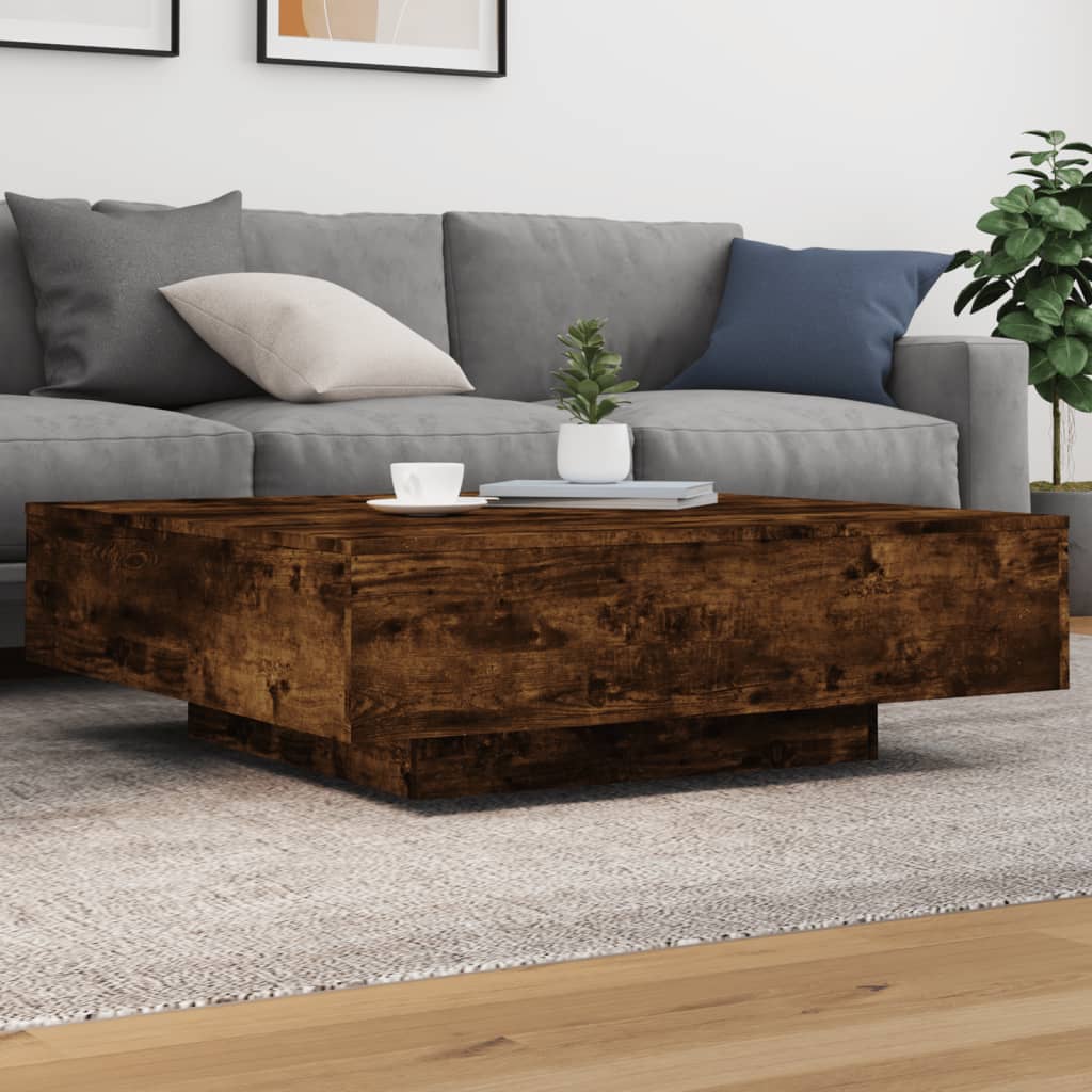 Salontafel 100x100x31 cm bewerkt hout gerookt eikenkleurig is nu te koop bij PeponiXL, paradijselijk wonen!