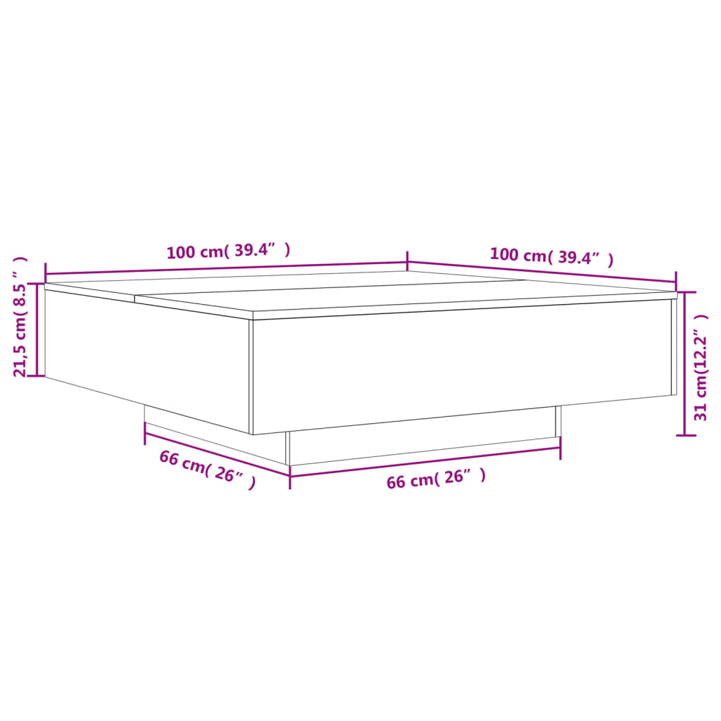 Salontafel 100x100x31 cm bewerkt hout grijs sonoma eikenkleurig is nu te koop bij PeponiXL, paradijselijk wonen!