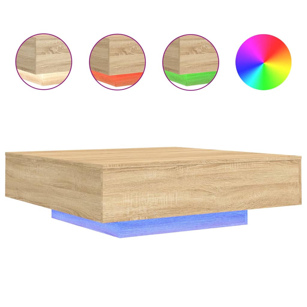 Salontafel met LED-verlichting 100x100x31 cm sonoma eikenkleur is nu te koop bij PeponiXL, paradijselijk wonen!