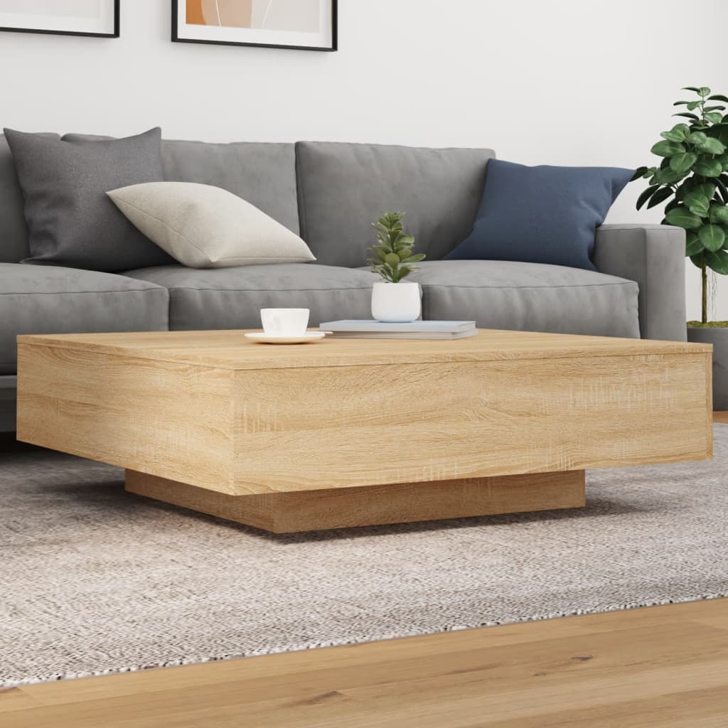 Salontafel met LED-verlichting 100x100x31 cm sonoma eikenkleur is nu te koop bij PeponiXL, paradijselijk wonen!