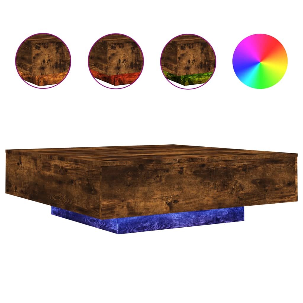 Salontafel met LED-verlichting 100x100x31 cm gerookt eikenkleur is nu te koop bij PeponiXL, paradijselijk wonen!
