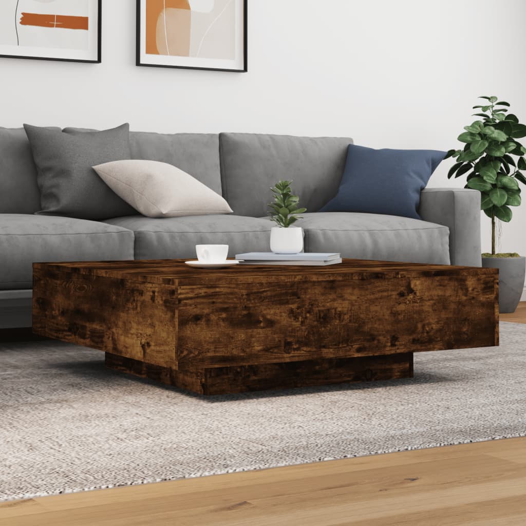 Salontafel met LED-verlichting 100x100x31 cm gerookt eikenkleur is nu te koop bij PeponiXL, paradijselijk wonen!