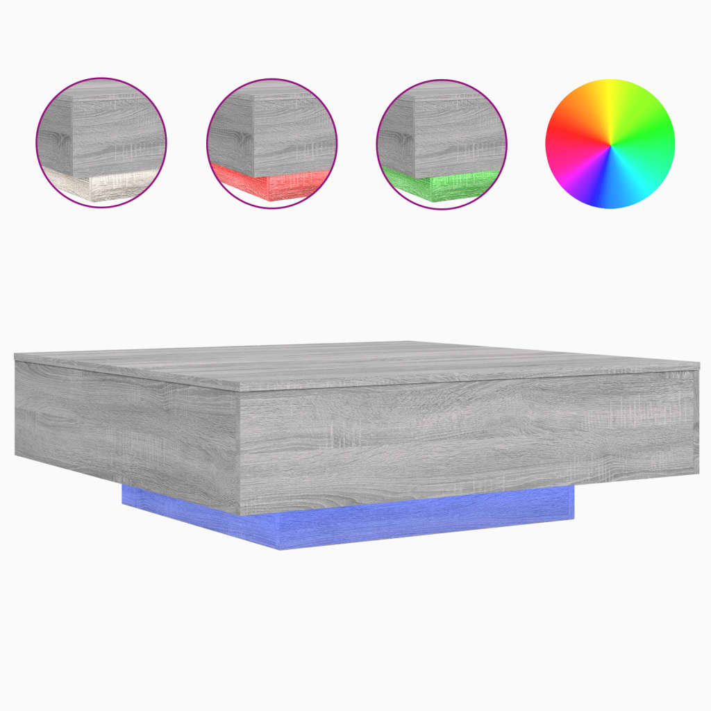 Salontafel met LED-verlichting 100x100x31 cm grijs sonoma eiken is nu te koop bij PeponiXL, paradijselijk wonen!