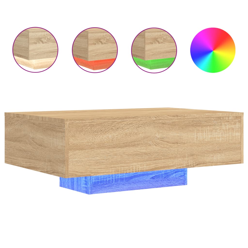 Salontafel met LED-verlichting 85x55x31 cm sonoma eikenkleurig is nu te koop bij PeponiXL, paradijselijk wonen!