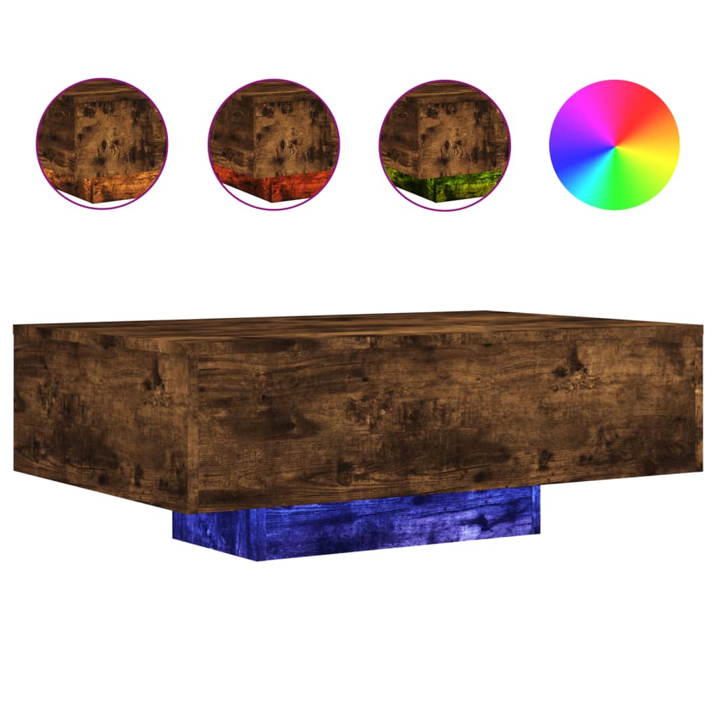 Salontafel met LED-verlichting 85x55x31 cm gerookt eikenkleurig is nu te koop bij PeponiXL, paradijselijk wonen!