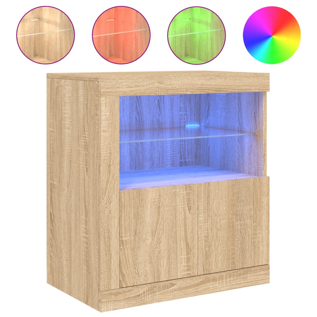 Dressoir met LED-verlichting 60,5x37x67 cm sonoma eikenkleurig is nu te koop bij PeponiXL, paradijselijk wonen!