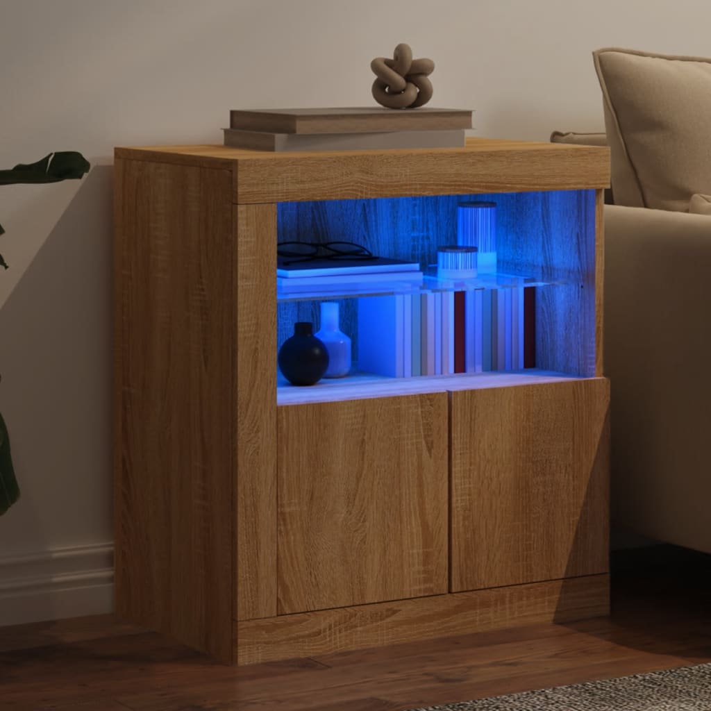 Dressoir met LED-verlichting 60,5x37x67 cm sonoma eikenkleurig is nu te koop bij PeponiXL, paradijselijk wonen!