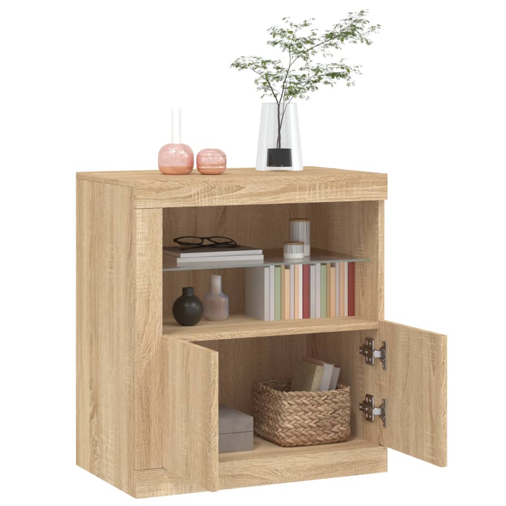 Dressoir met LED-verlichting 60,5x37x67 cm sonoma eikenkleurig is nu te koop bij PeponiXL, paradijselijk wonen!