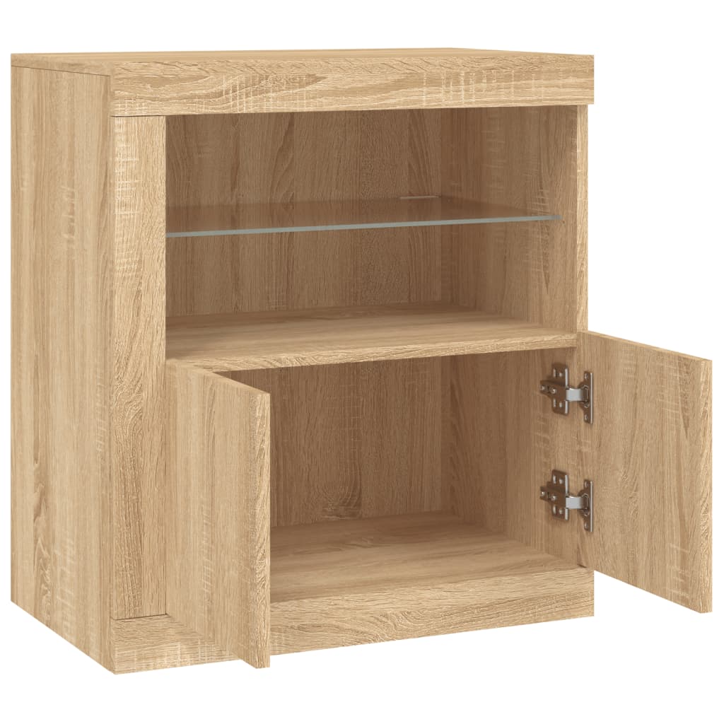 Dressoir met LED-verlichting 60,5x37x67 cm sonoma eikenkleurig is nu te koop bij PeponiXL, paradijselijk wonen!