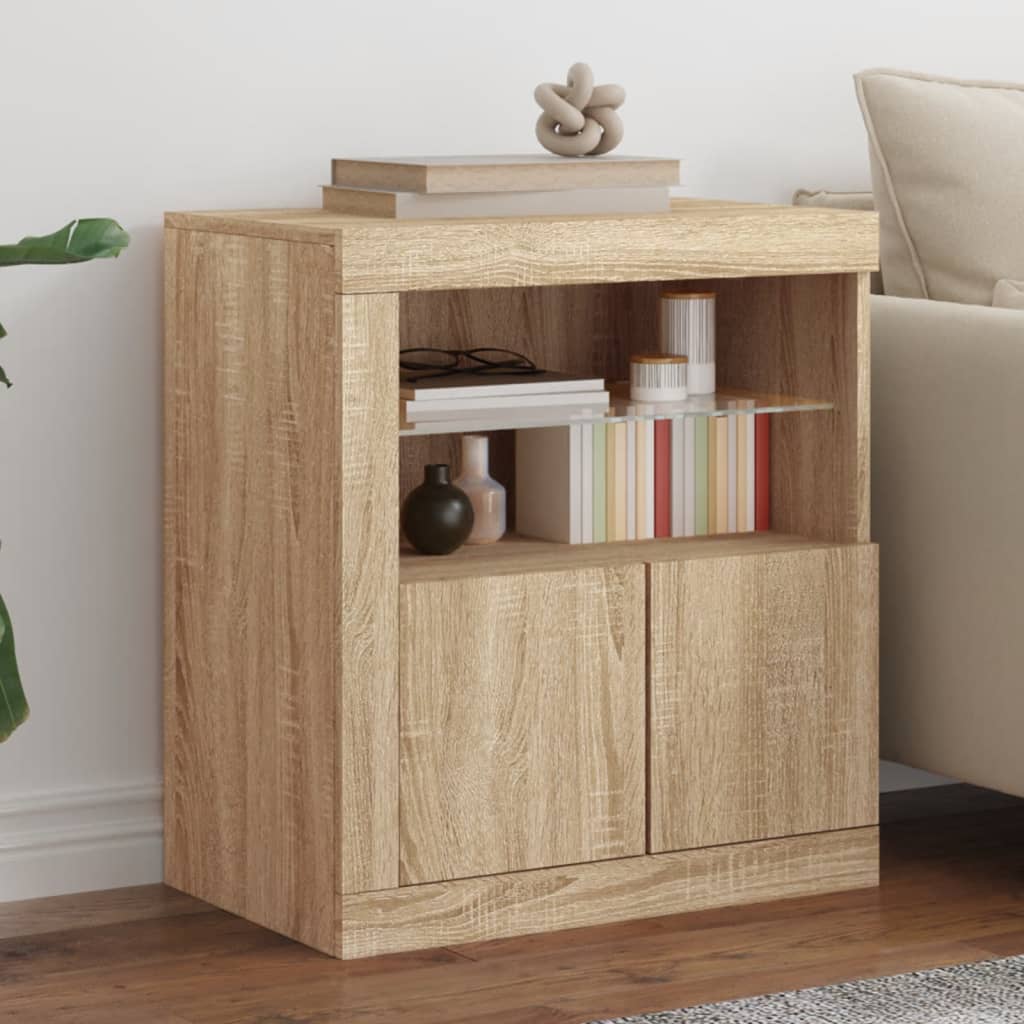 Dressoir met LED-verlichting 60,5x37x67 cm sonoma eikenkleurig is nu te koop bij PeponiXL, paradijselijk wonen!