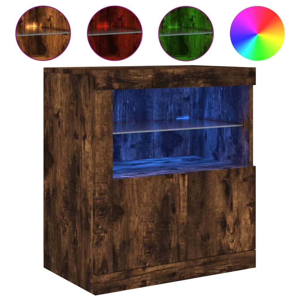 Dressoir met LED-verlichting 60,5x37x67 cm gerookt eikenkleur is nu te koop bij PeponiXL, paradijselijk wonen!