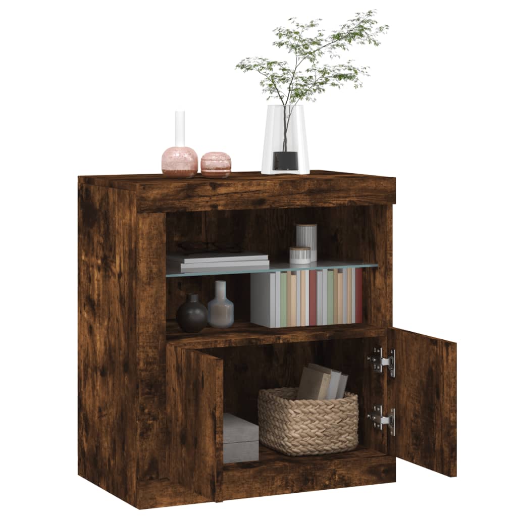Dressoir met LED-verlichting 60,5x37x67 cm gerookt eikenkleur is nu te koop bij PeponiXL, paradijselijk wonen!