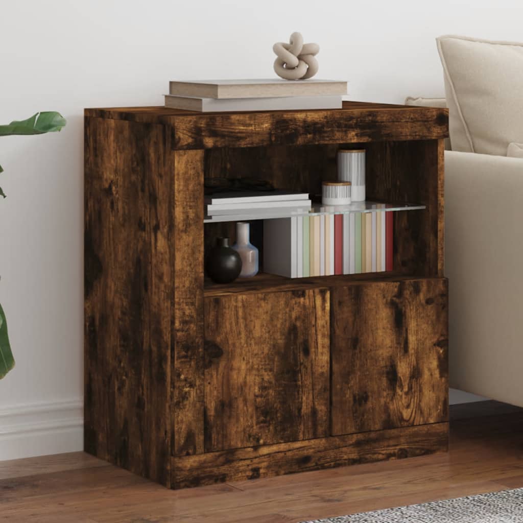 Dressoir met LED-verlichting 60,5x37x67 cm gerookt eikenkleur is nu te koop bij PeponiXL, paradijselijk wonen!