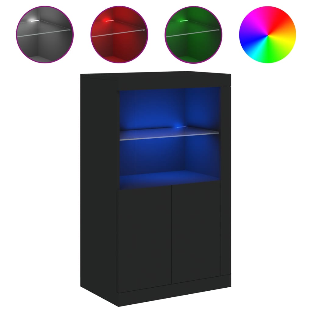 Bijzetkast met LED-verlichting bewerkt hout zwart is nu te koop bij PeponiXL, paradijselijk wonen!