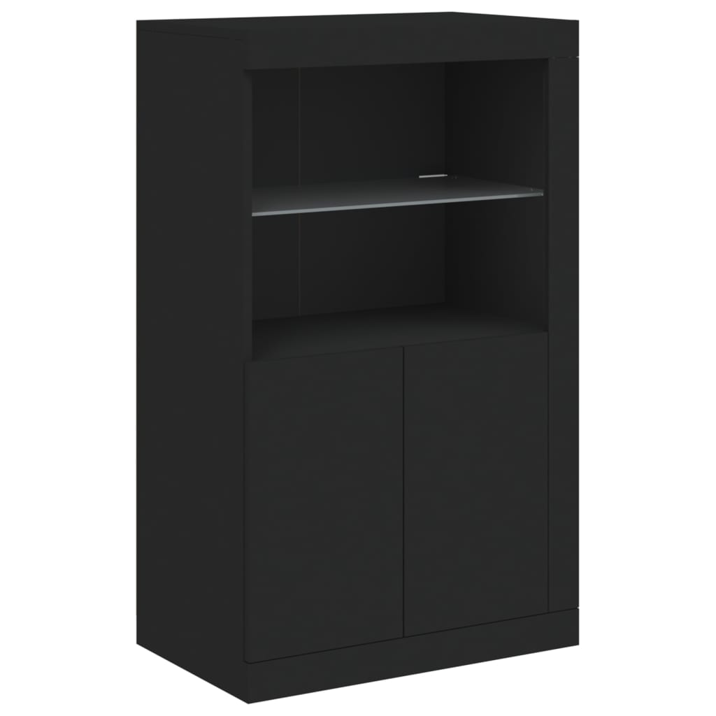 Bijzetkast met LED-verlichting bewerkt hout zwart is nu te koop bij PeponiXL, paradijselijk wonen!