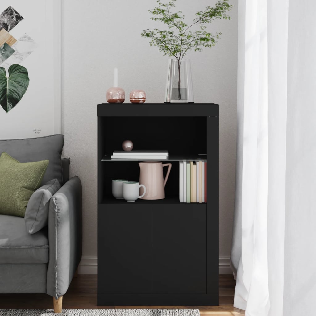 Bijzetkast met LED-verlichting bewerkt hout zwart is nu te koop bij PeponiXL, paradijselijk wonen!