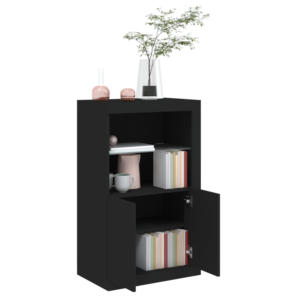 Bijzetkast met LED-verlichting bewerkt hout zwart is nu te koop bij PeponiXL, paradijselijk wonen!